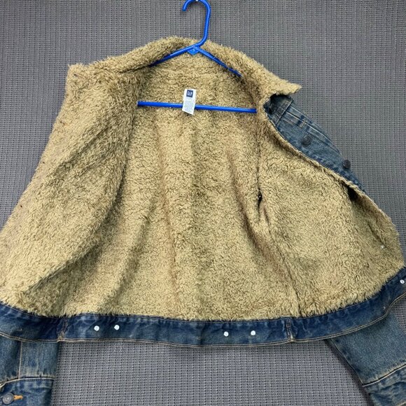 GAP Vintage 2002 Women's Size Medium Faux Fur Sherpa Lined Denim Jean Jacket - Picture 8 of 9